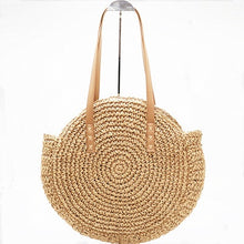 Load image into Gallery viewer, Round Straw Beach Bag